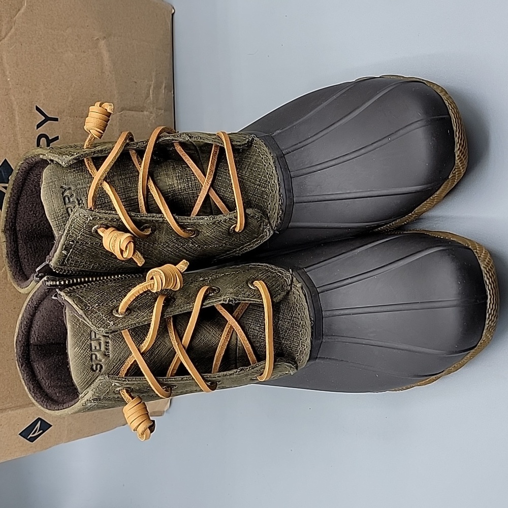Sperry Saltwater Brown & Olive Duck Boots size 7
